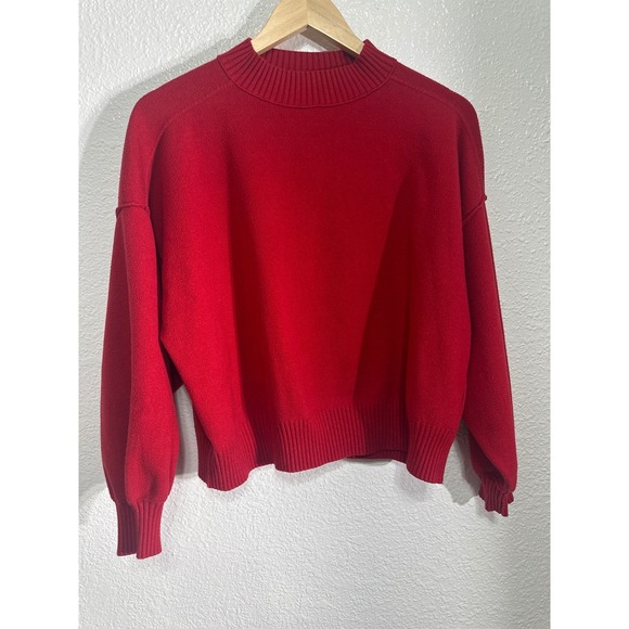 Mng Casual Sweaters - MNG Red Mock Neck Ribbed Knit Sweater Women Size M Casual Long Sleeve Cozy